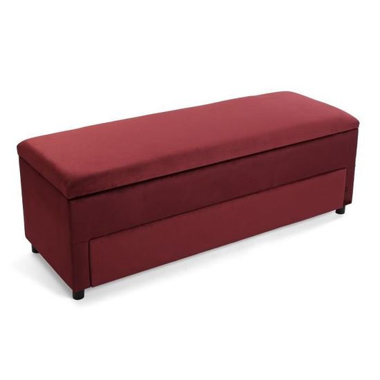 Versa Marsala Tabouret pied de lit avec coffre Cordonnier pour la chambre, 50 x 50 x 140 cm,Textile et métal, Rouge