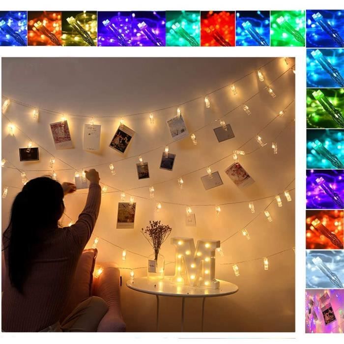 guirlande lumineuse photo lumiere guirlandes lumineuses led multicolore  polaroid decoration noel interieur chambre deco anniversai