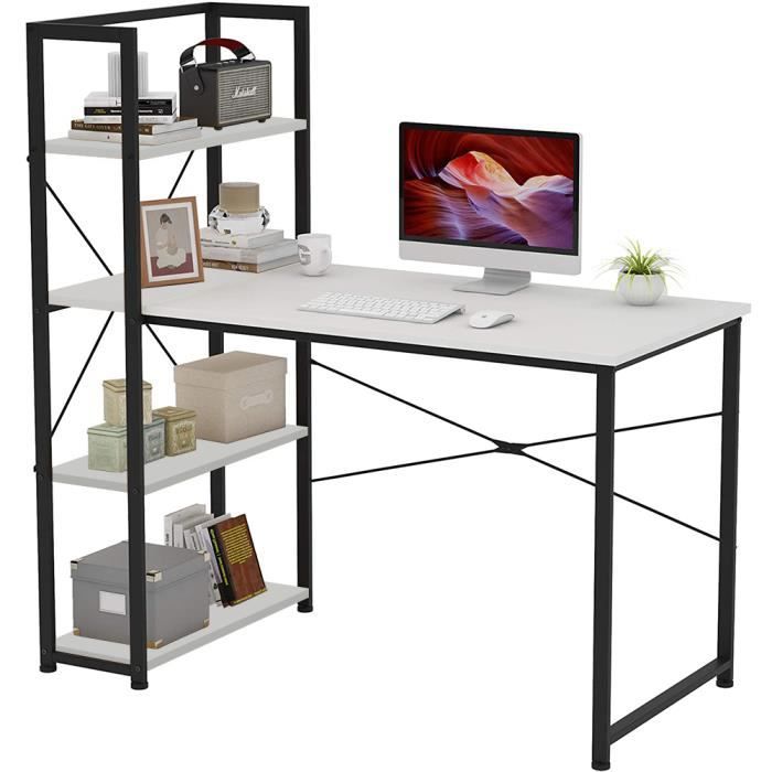 Bureau d’Ordinateur Industriel Table de bureau en Bois et acier, Bureau avec 3 étagères 120*64*121cm