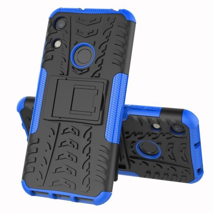 Coque Huawei Y6 2019 Etui Double Couche Pare Chocs Antichoc TPU Silicone Housse avec Fonction de Support Amélioré - Bleu