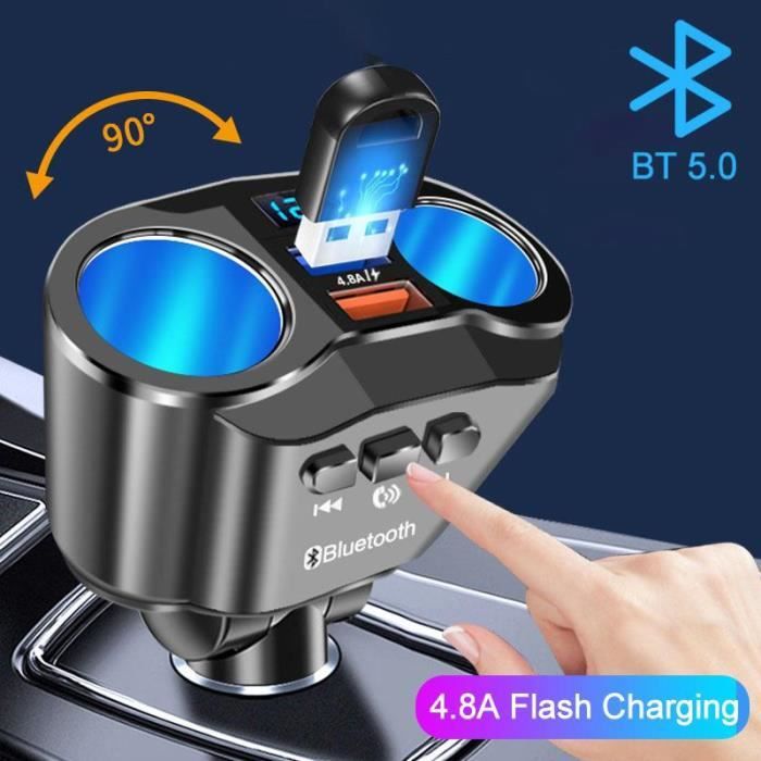 Allume-cigare de voiture Splitter Auto Power Adapter 4.8A Super Fast Dual USB Chargeur de voiture MP3 Transmetteur FM Bluetooth