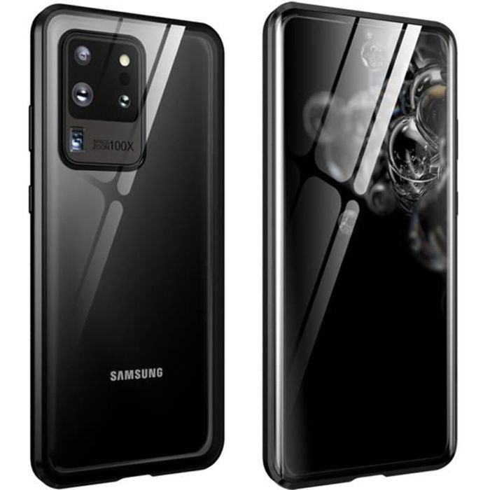 Coque Galaxy S20 Ultra, Housse Étui Adsorption Magnétique Double face Verre trempé Couverture pour Samsung Galaxy S20 Ultra -Noir
