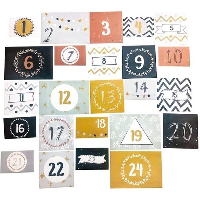 Kit avec Enveloppe num&eacute;rot&eacute;e pour calendrier de l'avent 24 pi&egrave;ces