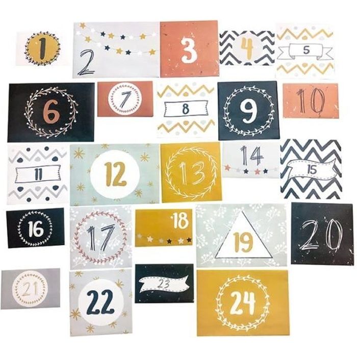 Kit avec Enveloppe numérotée pour calendrier de l'avent 24 pièces - MegaCrea DIY {couleur}