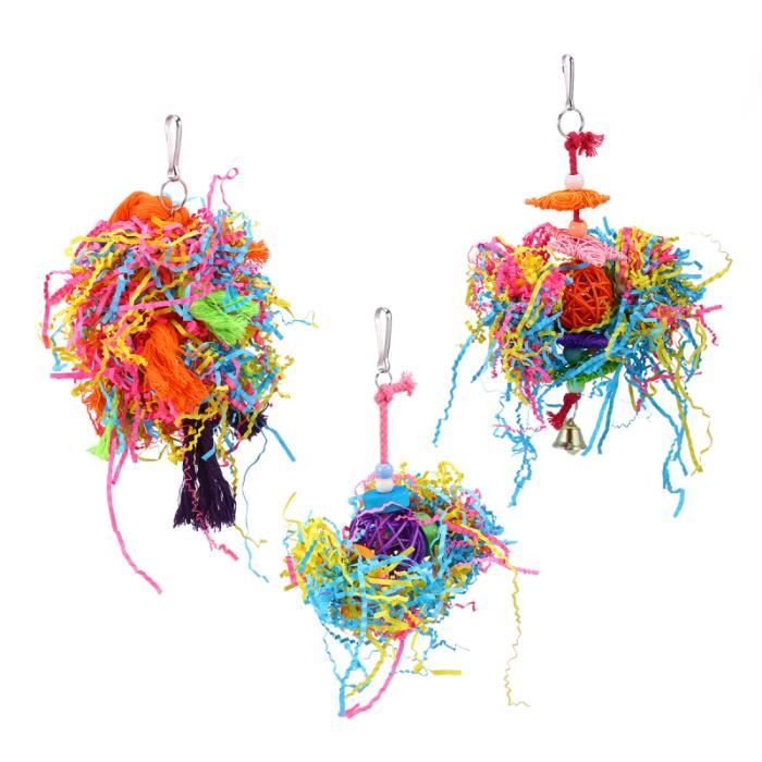3 pièces perroquet jouets drôle suspendus corde de coton coloré morsure d'oiseau jouet Cage accessoires à mâcher TOY