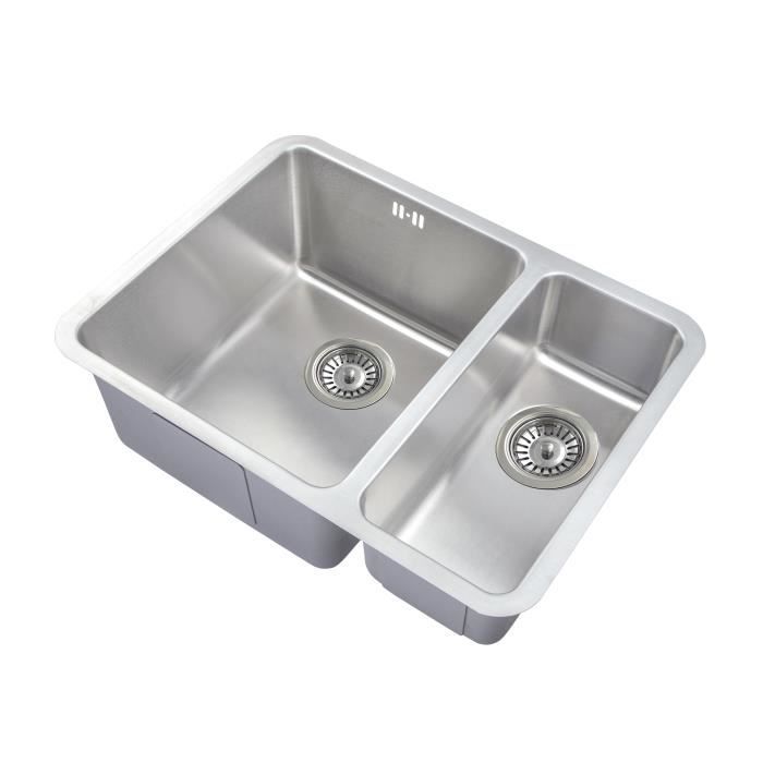 Evier inox sous plan - 1,5 bac en acier brossé (D03 L)