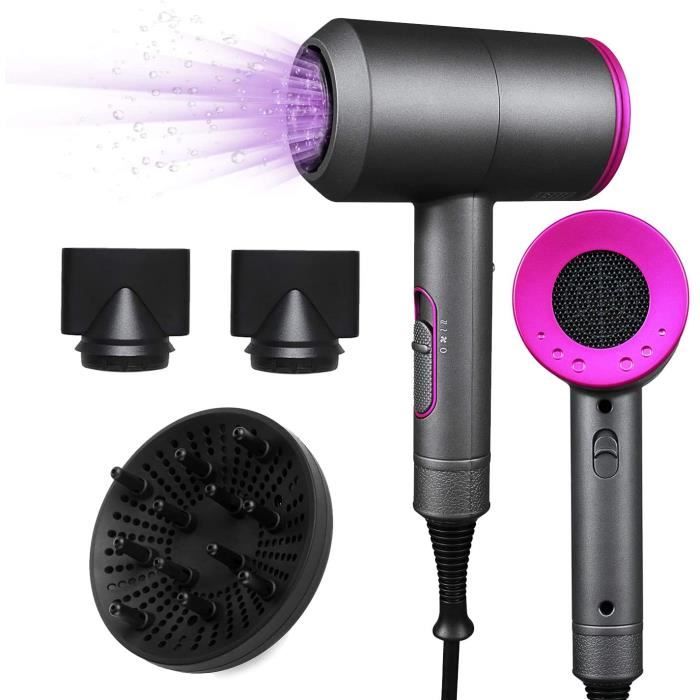 Sèche Cheveux Professionnel 2000W Sèche-Cheveux Ionique 3 Embout 3 Vitesses Faible Bruit Sèche Cheveux de Voyage
