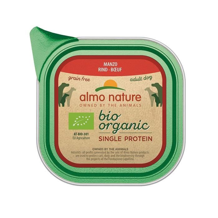 almo nature Bio mouillé Nourriture pour Chien avec Boeuf Unique Protein- Grain Gratuit (Lot de 11 x 150 g Plateaux)