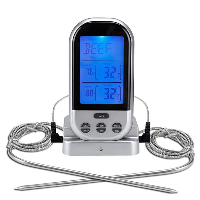 Thermomètre à viande sans fil pour griller avec double sonde Thermomètre de cuisson des aliments Thermomètre à barbecue rétroéclai