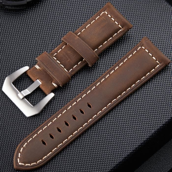 HURRISE bracelet de montre-bracelet Bracelet de montre en cuir véritable de 26 mm avec boucle ardillon (marron foncé)