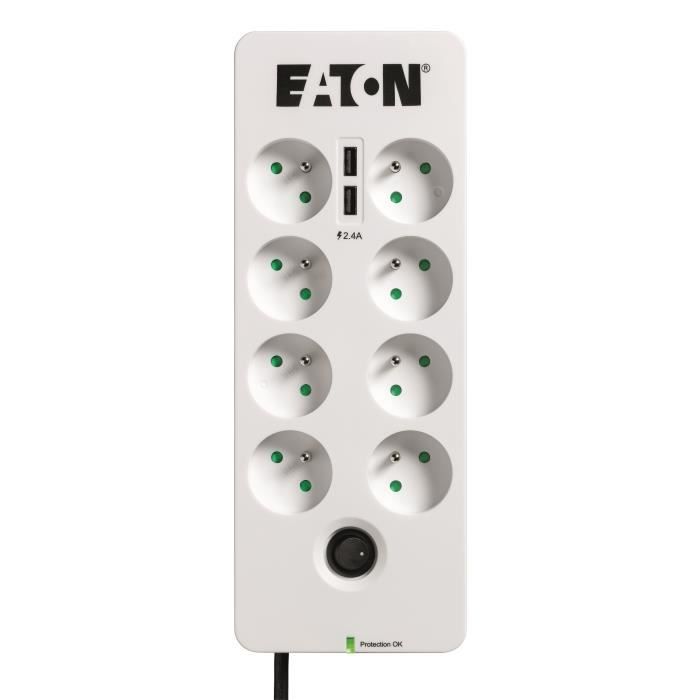 Multiprise/Parafoudre - Eaton Protection Box 8 Tel@ USB FR - PB8TUF - 8 prises FR + 1 prise tel/RJ +