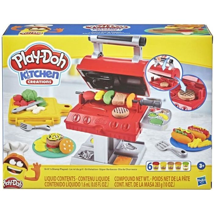 PLAY-DOH - Kitchen Creations - Le roi du grill avec 6 Pots de pâte atoxique aux couleurs variées - pour enfants - dès 3 ans