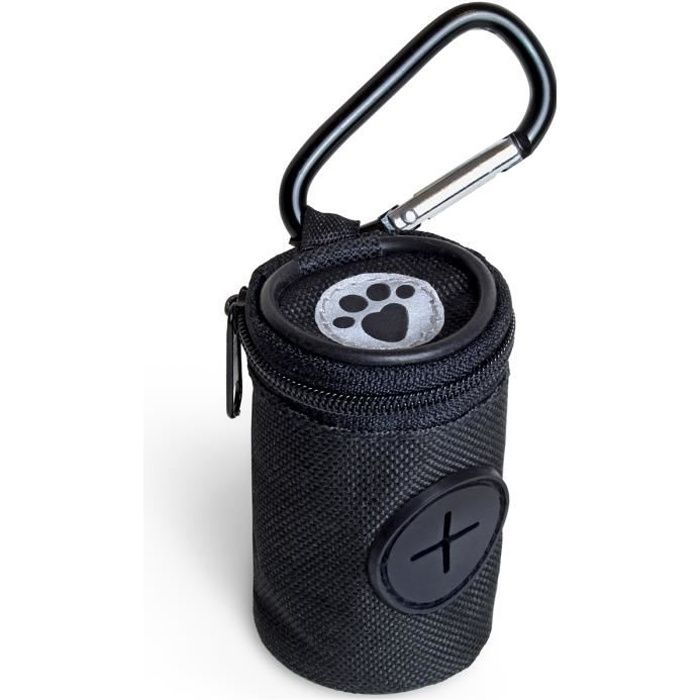 igadgitz Home U7168 Distributeur Sac a Crottes Chien en Tissu, Porte Sac Dejection Canine avec Mousqueton - Noir