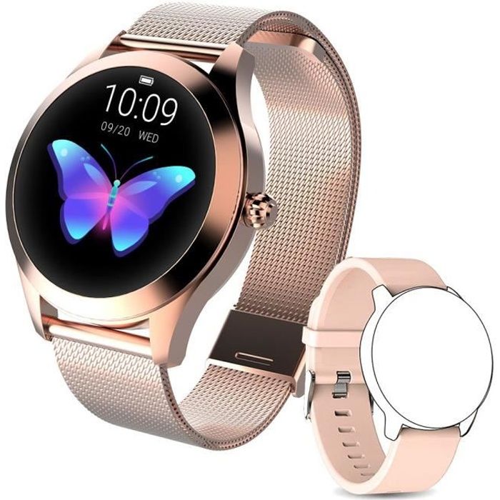 Montre Connectée Femme, Bracelet connecté avec Fréquence Cardiaque, Podometre, écran Tactile, Suivi de Performance - Android, iOS