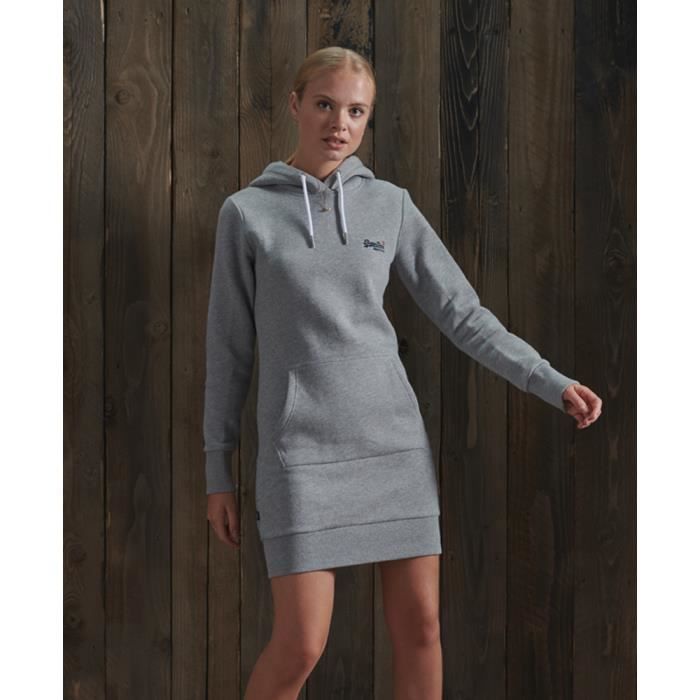 Robe en sweat à capuche femme Superdry Orange Label - gris chiné