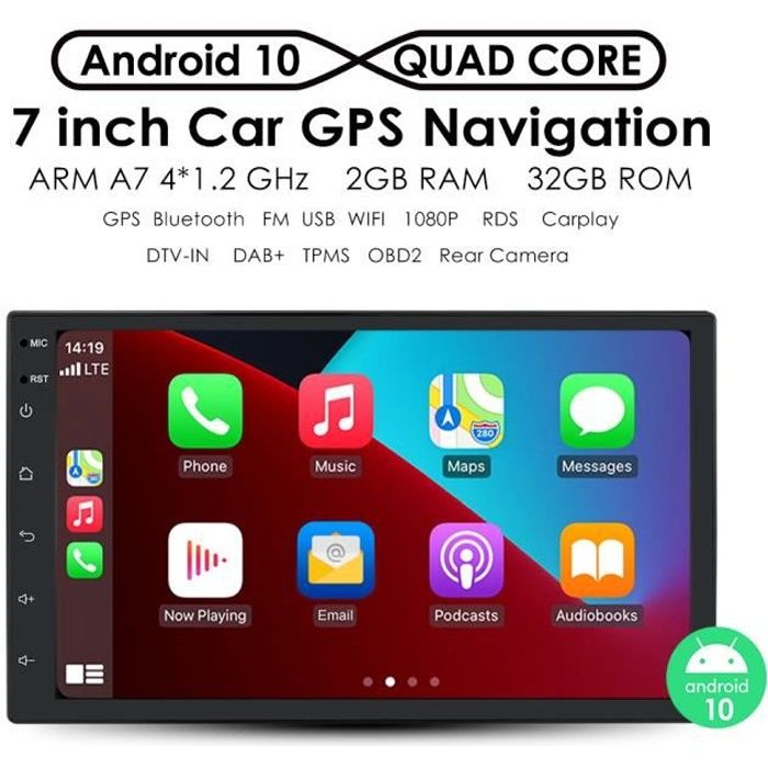 AI Carplay 7 pouces Android 10 autoradio lecteur multimédia stéréo pour Nissan Hyundai Kia Toyota 2 DIN universel GPS Navi RDS USB