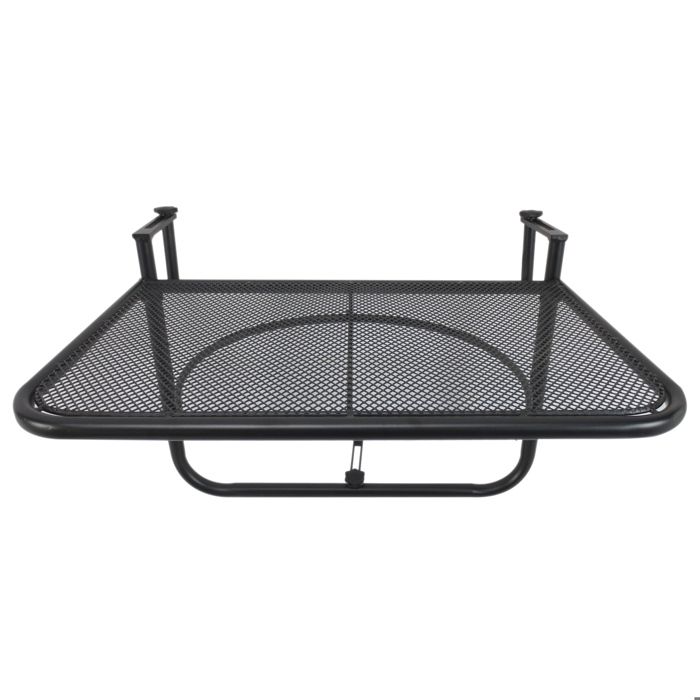 Table suspendue pour balcon dim. 56,5L x 60l cm hauteur réglable 3 niveaux métal époxy noir 57x60x45cm Noir