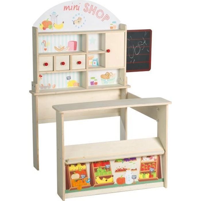 ROBA Marchande en Bois -Minishop- avec Comptoir et Tableau - Imprimé
