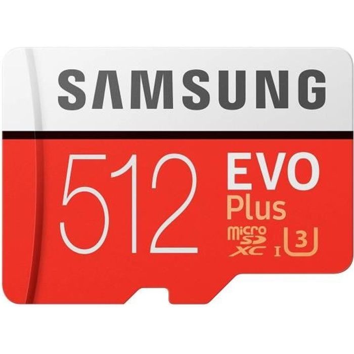 Samsung Mémoire Mb-Mc512Gaeu Evo Plus de 512 Go Carte Micro SD avec Adaptateur, Rouge/Blanc, 512 Go