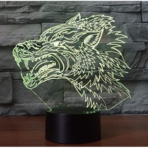 Maison Loup Féroce 3D Night Light Creative Illusion Électrique 3D Lampe Led 7 Changement De Couleur Usb Tactile Lampe DeML579270