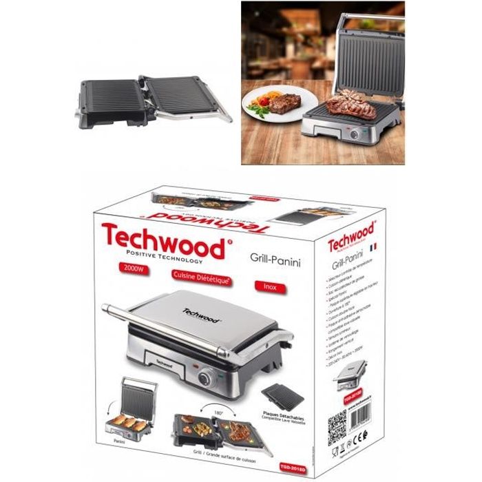 APPAREIL Grill Viande / Panini / INOX Bac récupérateur de graisse Plaque anti-adhésive 2000W Haute qualité