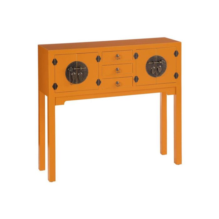 Console 4 portes, 3 tiroirs Orange Meuble Chinois - PEKIN - L 95 x l 26 x H 90