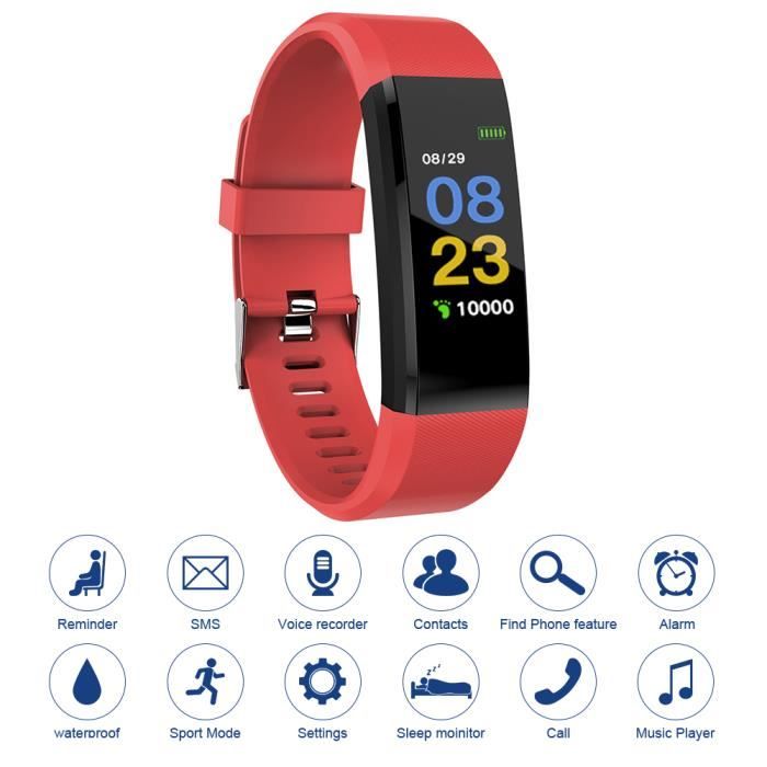 XCSOURCE 115plus Fitness Tracker Smart Bracelet Bluetooth Couleur Affichage Sport Montre Cardiaque Rouge AC1424