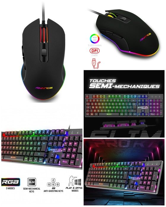 Pack GAMER 2 en 1 ADVANCE PRO GTA210 2400DPI RGB + CLAVIER Semi Mécanique RGB GAMING - vue 2