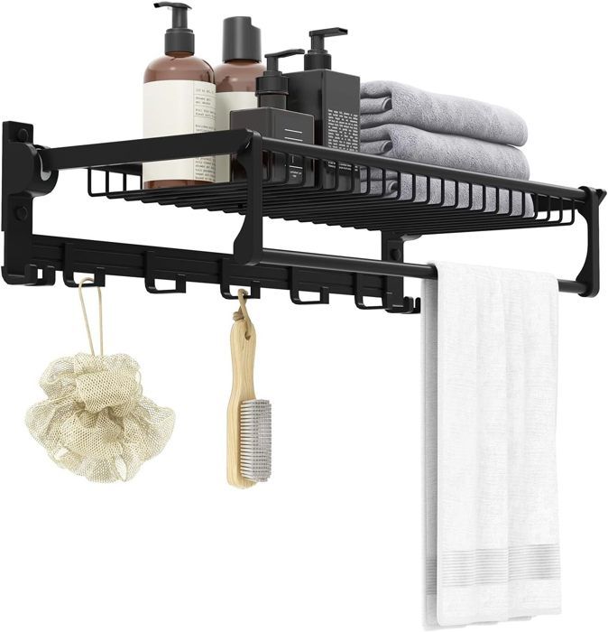 GIANTEX Étagère Salle de Bain Mural Pliable-Porte-Serviettes en Aluminium-9 Crochets(dont 4 Mobiles)- pour Douche/Cuisine/Entrée