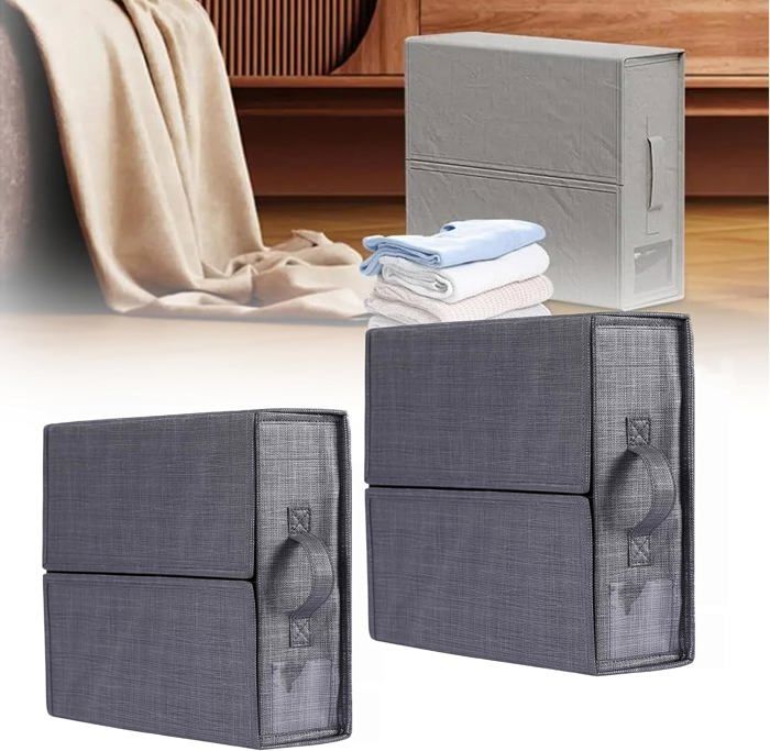 Yawinhe Lot De 2 Boîtes Rangement Pliables Sous Lit 80x40x15 Cm Gris – Sacs Vêtements Couettes Avec Poignées Renforcées