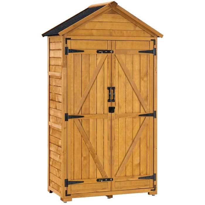 Armoire De Jardin Outsunny En Sapin, Résistante Aux Intempéries, Avec Deux Portes Et Deux