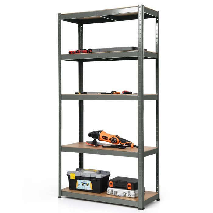 Meuble Rangement Multi-Usage COSTWAY Charge 875 KG 5 Étagères Ajustables Étagère de Garage pour Atelier Cuisine Entrepôt Gris
