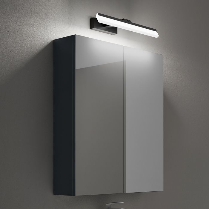 Mai & Mai Armoire Miroir Suspendue de Salle de Bain 60x15x70cm Gris Noir Mat avec Lampe LED 6000K 180°Rotative 40cm Noir