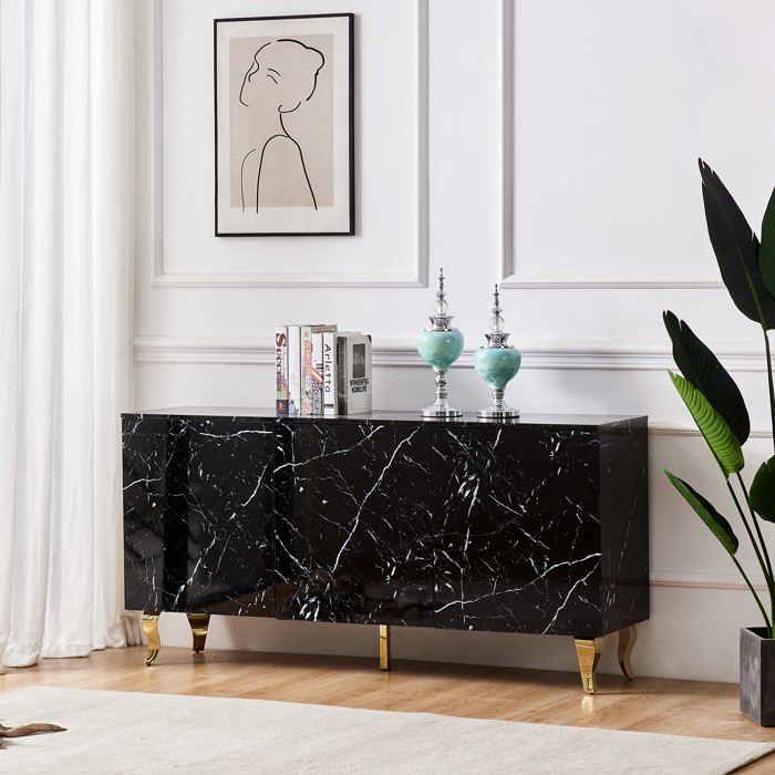 Buffet BAROQUE – Laqué effet Marbre – 3 Portes – 160x40x80 cm