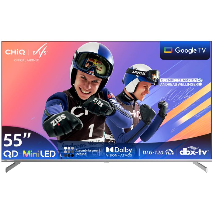 CHiQ M55QN9G Téléviseur 55 Pouces Smart TV 4K Mini QLED Google TV 60Hz DLG 120Hz HDR10 Assistant Google Chromecast intégrés