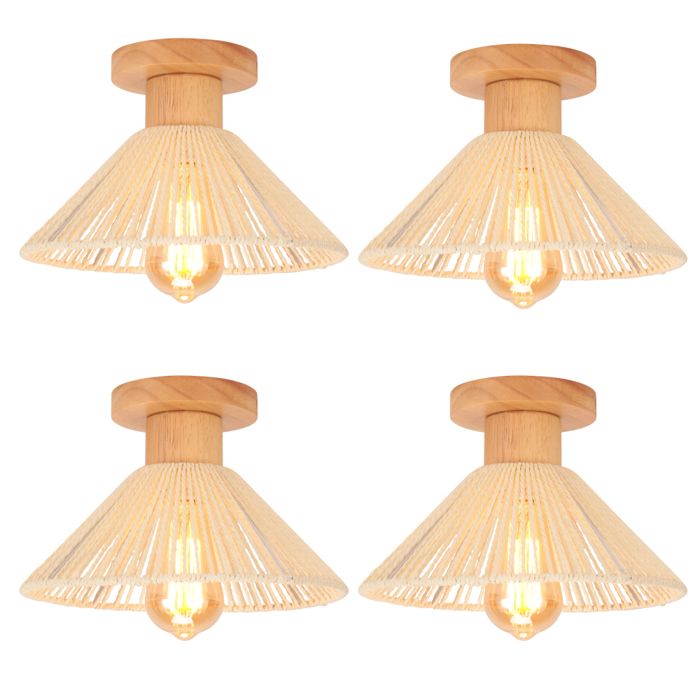 iDEGU 4x Retro Plafonnier 22cm Lustre Vintage en Rotin Metal Lampe de Plafond Industiel Style Retro Luminaire Design Chapeau Blanc