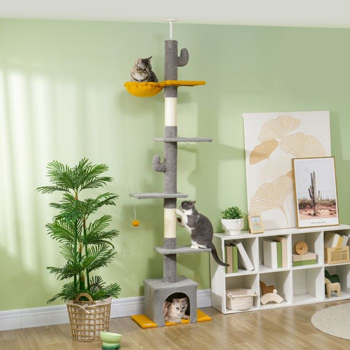 Comparer les prix de Arbre à chat hauteur 275 cm 6 niveaux pour chat dintérieur du sol au plafond avec plate-formes niche gris clair