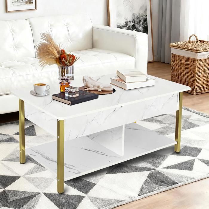 Table Basse Rectangulaire Detroit 113 Cm Design Industriel Bois Et Metal Blanc