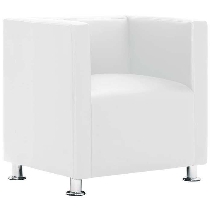 “RabaisChaise Canapé 1 place - JILLES - Fauteuil cube à Salon blanc simili cuir SOLO554088
