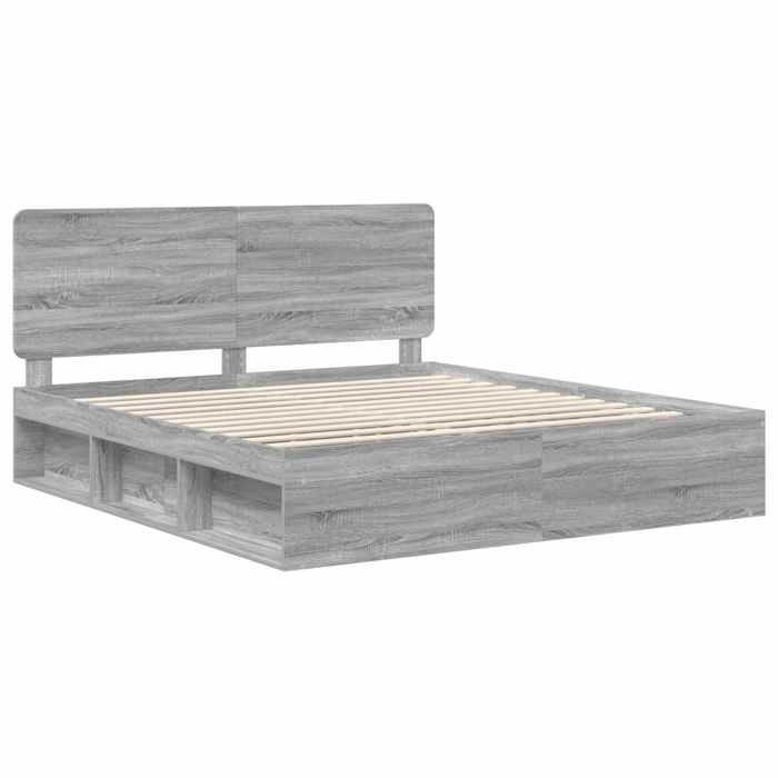 Structure de lit super king - UU - Gris sonoma - Pin massif - 180x200 cm - 206x183x100 cm - Cadre à lattes