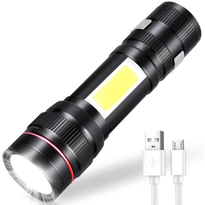 Lampe torche LED rechargeable - MICH - 3 modes déclairage - Zoomable - COB portable - Étanchéité IPX6