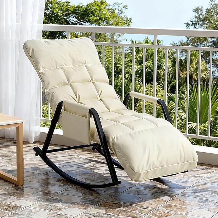 Fauteuil à bascule - Version mise à jour étendue - Dossier inclinable 160° (5 positions) - Simili cuir & métal - Support 160 kg