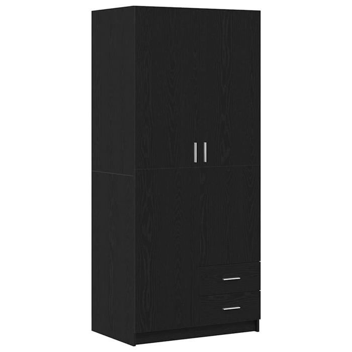 Armoire moderne en bois dingénierie - vidaXL - 80x52x180 cm - Chêne Noir - 2 portes - 2 tiroirs - Finition mate