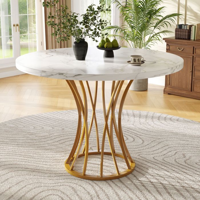 Table à manger ronde 100 cm, plateau en MDF effet marbre, pieds en métal noir - pour Table à manger ronde 100 cm, plateau en MDF effet marbre, pieds en métal noir - pour
