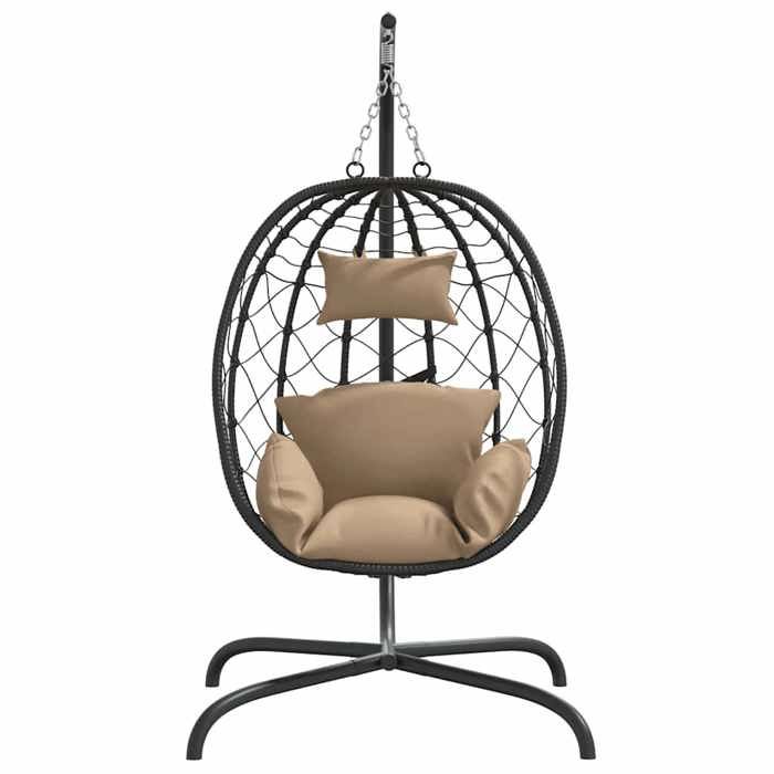 Printemps 2026 SoldesTaupe Fauteuil suspendu avec coussin en polyrotin et acier taupe 2_518560