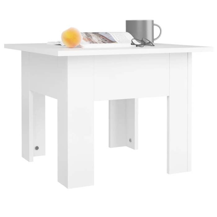 Table basse blanche - MEUBLECHIC - 55x55x42 cm - Bois dingénierie - Blanc - Style contemporain - Facile à nettoyer