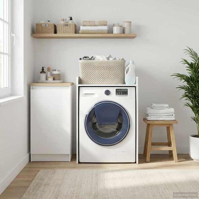 ShieldPro®Cabinet pour machine à laver - JILLES - Colonne salle de bain buanderie Blanc 675x48x97 cm 9048396