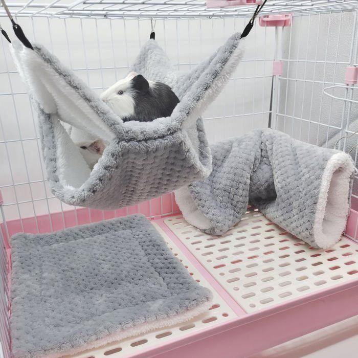 Comparer les prix de Lot de 3 Hamacs et Tunnels Gris pour Petits Animaux Literie Suspendue pour Furets Rats et Cochons dInde .