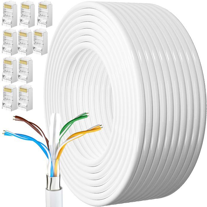Cable Ethernet 50M, Rj45 Blindé Cat 6 Gigabit Câble Réseau Extérieur ...