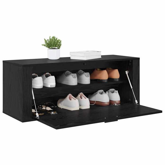 Noir Cabinet à chaussures 1PC - ZENCORE - Organisateur chaussures - Pour couloir - avec étagère - Chêne noir 100x35x38cm 630165 Noir Cabinet à chaussures 1PC - ZENCORE - Organisateur chaussures - Pour couloir - avec étagère - Chêne noir 100x35x38cm 630165